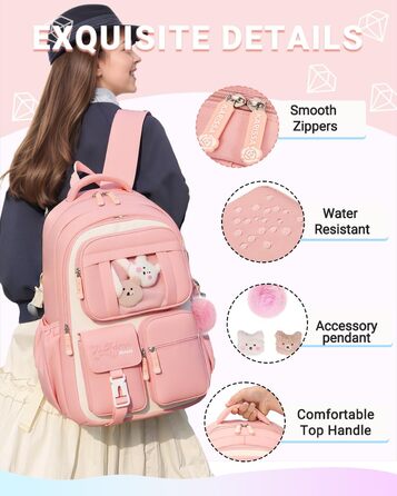 Дитячий рюкзак для школи DivingBirds, 2-7 клас, 22L, рожевий | Зручне дихаюче спинне відділення та м'які лямки | Рюкзак для дівчинки