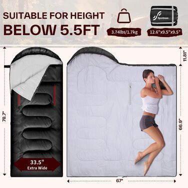 Сплячий мішок Sportneer Outdoor - ковдровий спальний мішок 3-4 сезони для дорослих, теплий, для кемпінгу, подорожей та активного відпочинку, 200x85 см, чорний