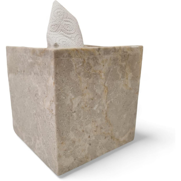 Marble Tissue Box - Natural Stone Cosmetic Tissue Holder - Beige Stone Tissue Box for Bathroom, Living Room, Hallway, etc.