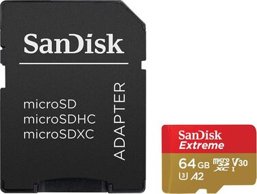 Карта пам'яті SanDisk Extreme microSDXC 64GB з адаптером, швидкість читання до 190 МБ/с