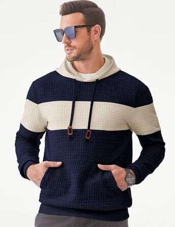 Чоловічий худі з капюшоном, довгі рукави, теплий світшот, казуальний стиль, блакитний колір, розмір XL