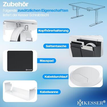 Електричний регульований стіл KESSER 160x70 см з USB, пам'яттю, роликами, для дому та офісу