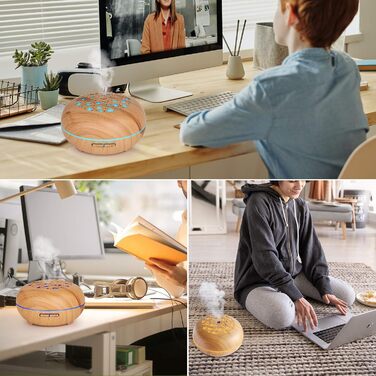 Аромадифузор WD&CD 550 мл з пультом, ультразвуковий зволожувач повітря, дифузор для ефірних олій з 7 кольорами LED, автоматичне відключення, білий (з імітацією текстури дерева)