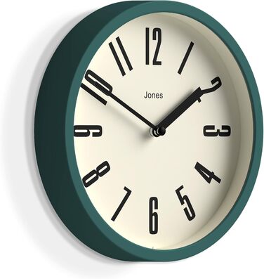 JONES CLOCKS® Hot Tub Wall Clock | Small Retro Round Clock | 20cm | Easy-to-read numbers | Ideal for kitchen, office, kids' room or any small room (Dark Green)