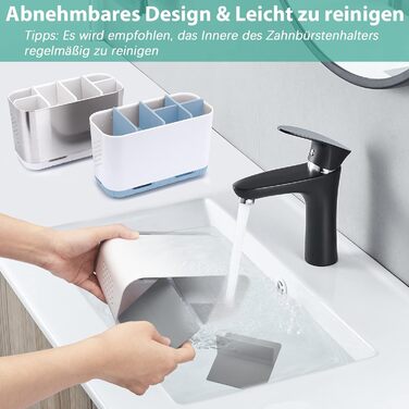 Тримач для електричної зубної щітки сірого кольору. Організатор для ванної кімнати з регульованими перегородками. Підходить для сім'ї та дітей.