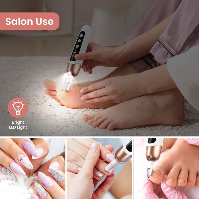 Електричний фрезер для манікюру та педикюру з 6 насадками, 10 швидкостей, LED-підсвічуванням, акумуляторний, для догляду за нігтями
