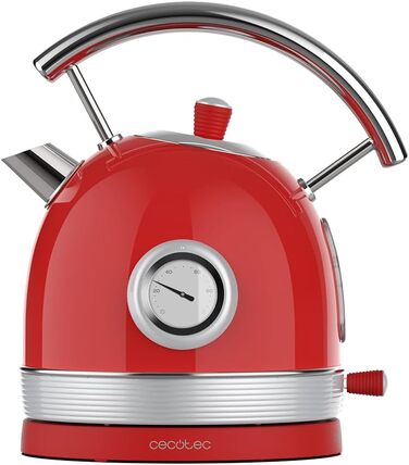 Cecotec Thermosense 420 Vintage Red Stainless Steel Kettle - 1.8L, 2200W, Temperature Display, 8 Cups
