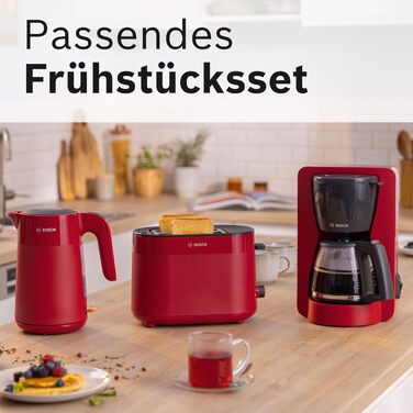 Тостер Bosch Kompakt MyMoment TAT2M124 з підігрівом для тостів, підігрівом для бутербродів, функцією розморожування, автоматичним вимкненням, підйомом, центруванням хліба, червоний матовий, 800 Вт