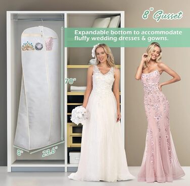 Чохол для вечірньої сукні MISSLO, 177см, дихаючий, з кишенями, для подорожей, білий. Підходить для весільних та довгих суконь, костюмів.