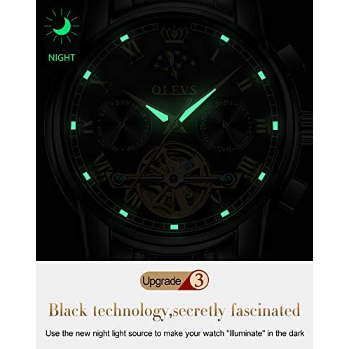 Набір автоматичних механічних годинників для пари OLEVS: чоловічий та жіночий, з календарем та фазами місяця, двоколірні