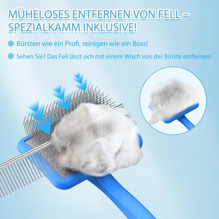 Набір для грумінгу собак великих порід Slicker Bürste: щітка, гребінець для підшерстя та гребінець з нержавіючої сталі. Підходить для собак та котів з підшерстям (голден ретрівер, австралійська вівчарка). Колір: блакитний