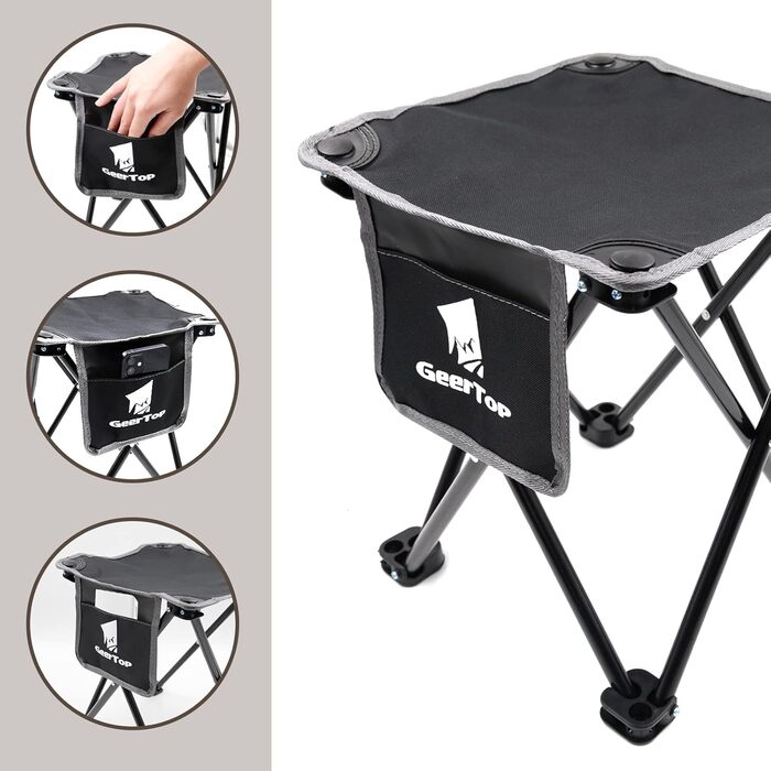 Легкий складаний стільчик для кемпінгу GEERTOP: компактний, портативний, для риболовлі, відпочинку на природі, саду, пляжу (чорний)