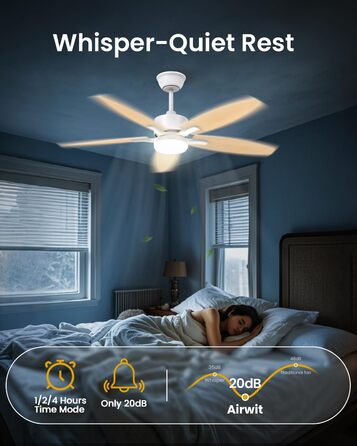 Стелянка вентилятор 106 см з підсвіткою, двосторонні лопаті, тихий вентилятор з LED-лампою та пультом керування, для спальні/вітальні, DC мотор, штанга світлого дерева