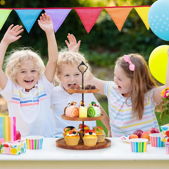 Дерев'яний етажерка для тістечок та капкейків E-ROOM TREND | 1 ярус | з дубовим цоколем | для вечірок та чаю