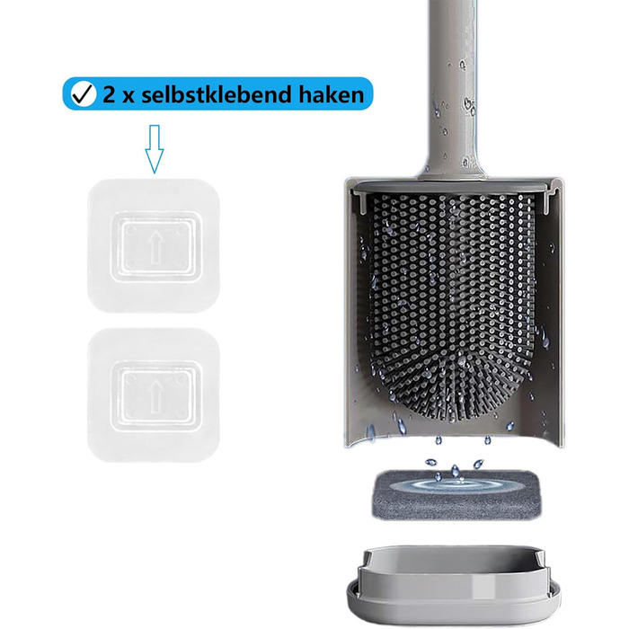 Силіконова щітка для унітазу Klobürste сірого кольору з кріпленням на стіну без свердління, швидковисихаючий тримач, настінний комплект