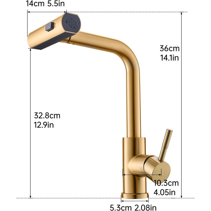 Кухонний змішувач AIMADI висувний, чорний, з 3-х режимною лійкою та 38 см шлангом, однорідний, для холодної та гарячої води, підходить для раковини та кухонного острова. Змішувач для кухні з водоспадом, чорний.