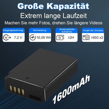 Акумулятор Homesuit LP-E10 1600mAh та LED-зарядний пристрій для Canon EOS 1100D, 1200D, 1300D, 2000D, Rebel T3, T5, T6, T7, Kiss X50, Kiss X70 (2 шт. акумулятори та 1 зарядний пристрій)