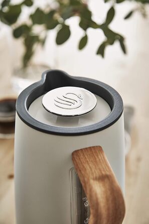 Swan Nordic Ultra Fast Electric Kettle - Wireless, Modern Design, 1.7L, 2200W, Wood-Look Handle, Auto Shut-Off, White - Single Serve