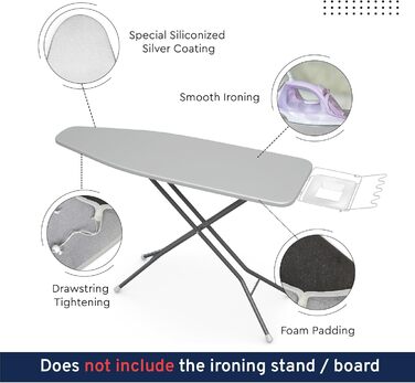 Чохол для прасувальної дошки Encasa XO Reflektierender, металізований силікон, 125x39 см, з піною та повстяною підкладкою, термостійкий, сріблястий преміум