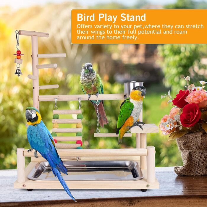 Parrot Playstand, Bird Playground, Parrot Bird Play Area, Parrot Bird Stand Bird Playground for Bird Cages, for Budgies and Cockatiels (37 * 26 * 44CM)
