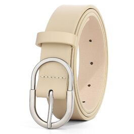 Ремінь шкіряний WHIPPY унісекс, срібна пряжка, бежевий (D-beige), розмір M (76-90 см, довжина 110 см)