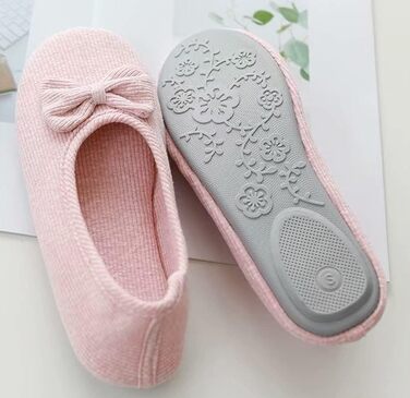 Жіночі дитячі тапочки з бавовни, м'які балетки з милим бантиком, теплі домашні тапочки для дому, спальні, вітальні, офісу (39/40 EU, Рожеві)