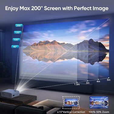 Проектор AKATUO Mini Beamer 4K з підтримкою 5G WiFi Bluetooth, 15000L, 1080P, 50% Zoom, для дому та на вулицю, сумісний з телефоном, HDMI, USB, ноутбуком, Fire TV Stick