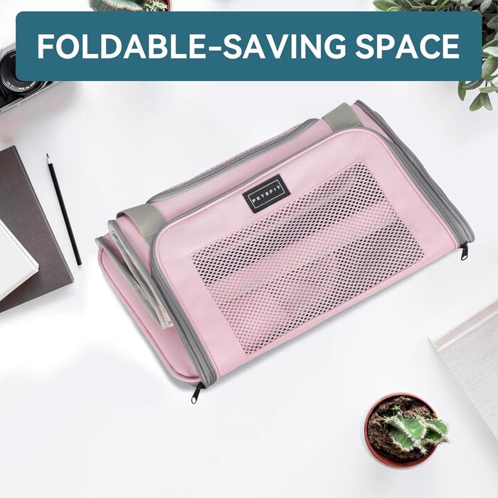 Транспортна переноска для котів та маленьких собак Petfit, рожева, L, з ремінним кріпленням та розкладною матрацом