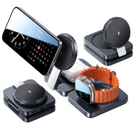 Зарядний станція 3-в-1 для Apple: Apple Watch, iPhone (Magsafe), AirPods. Підтримка iPhone 16 Pro Max, 15, 14, 13, 12