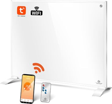 Інфранічний обігрівач KESSER® 350W: енергозберігаючий, з пультом, термостатом та керуванням через додаток. Можливість встановлення на підлогу або на стіну. Білий конвекторний нагрівач.