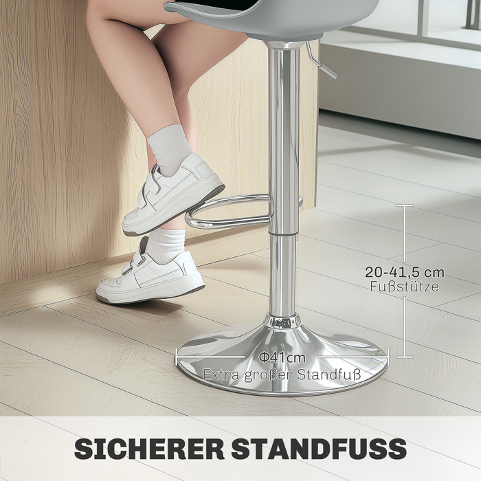 HOMCOM Set of 2 Bar Stools, Upholstered Bar Chair with Steel Frame, Backrest, Height Adjustable Kitchen Stools with Footrest 360° Swivel Counter Stools for Kitchen, Living Room, Dining Room, Faux Leather Grey | Aosom