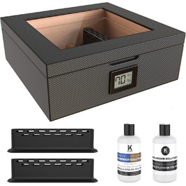 CASE ELEGANCE MAG - Настільний вологомір для сигар, горіх, вміщує 20-30 сигар, скляна кришка з магнітним замком, восьмигранна форма, цифровий гігрометр, іспанська кедр (карбон)