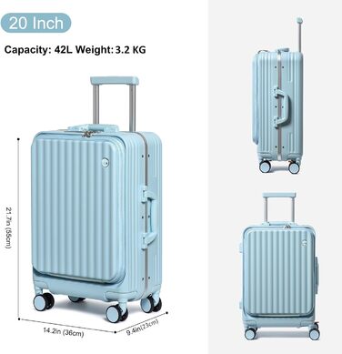 Валіза ручної поклажі Sea Choice з жорстким корпусом з PC, відділенням для ноутбука, USB-портом, 8 спін-колесами, замком TSA та тримачем для напоїв (1 шт., блакитний)