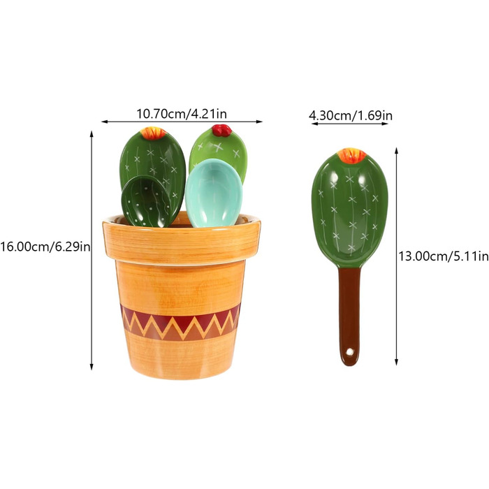 Cabilock 1 Set Cactus Measuring Spoons Porcelain Cooking Measuring Spoons Made of Porcelain Cactus Figurine Measuring Measuring Spoons for the Kitchen Cactus Measuring Cacti Gifts Baking Kitchen Measuring Flour Ceramic