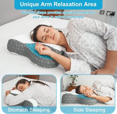 Elviros Orthopedic Memory Foam Pillow, Ergonomic Neck Support Pillow Sleeping Pillow for Neck Pain, Neck Pillow for Side, Back, and Stomach Sleepers, Grey