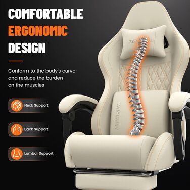 Ергономічне ігрове крісло Gaming Chair з підніжкою, регульованим нахилом спинки (90–135°), поперековою та підголівником, біле