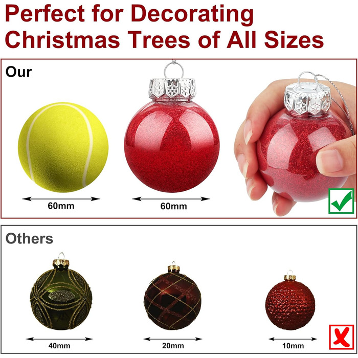 Набір прикрас на ялинку: 30 пластикових кулі діаметром 6 см (червоні)