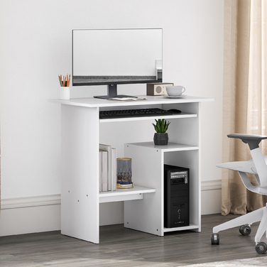 HOMCOM Desk, 80 x 45 cm, Computer Desk, Office Desk with Keyboard Tray, Open Compartments and Storage Surfaces, Chipboard, for Home Office, Bedroom, White | Aosom