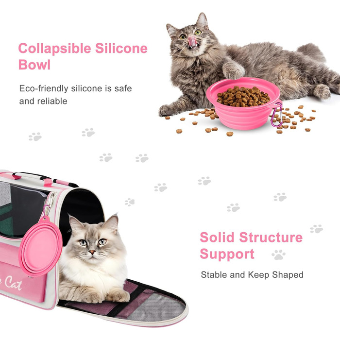 Рюкзак для тварин з сіткою, складаний рюкзак для кота/собаки з мискою для подорожей, водонепроникний оксфорд, об'єм до 15 кг (Рожевий)