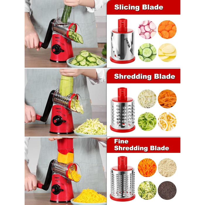 Трока для овочів та сиру з 3 наборами лез, біла (червоно-чорна, 5 лез)