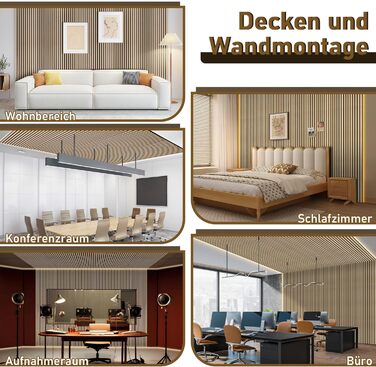 Акустичні настінні панелі з дерева та фетру 120x60 см, звукопоглинаюча обробка стін з шпоном дуба, набір 2 шт (1,44 м²), колір дуб