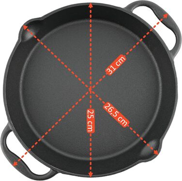 Чавунна сковорода BBQ-Toro з двома ручками та носиками для гриля, електроплити та відкритого вогню (діаметр 25 см)