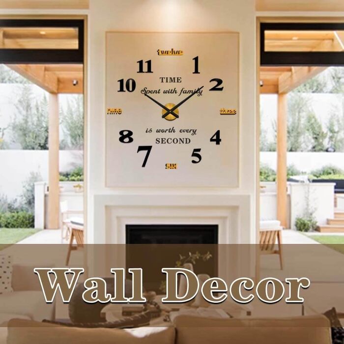 Vangold Modern Mute DIY Large Wall Clock 3D Sticker Home Office Decor Gift