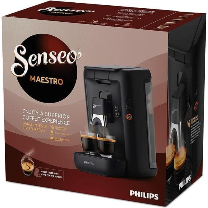 PHILIPS Senseo Maestro Coffee Pad Machine – Intense Plus Technology, Premium Espresso Quality, Eco-Friendly Design, 1.2L Water Tank, Memo Function, Descaling Indicator (CSA260/60) Black
