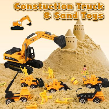 Subtail Magic Sand for Kids - 6 Construction Vehicles | 16 Castle Shapes | 18 Traffic Signs - Kinetic Sand Play Sand, Foldable Sandbox - Gifts for Boys and Girls Ages 3, 4, 5