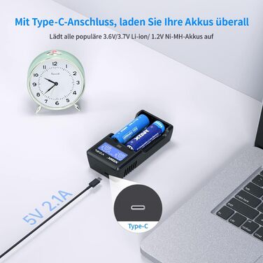 Зарядний пристрій XTAR VC2L для акумуляторів 18650/21700 з LCD дисплеєм та USB Type-C, 2 слоти, для Li-ion 3.6V/3.7V та Ni-MH/Ni-Cd AA/AAA