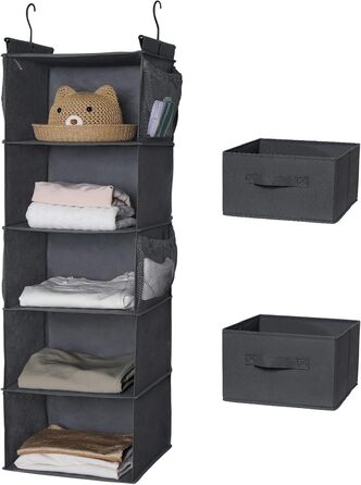 Органайзер для шафи MAX Houser з 5 полицями, навісний, економія місця, з 4 кишенями збоку, складний, бежевий