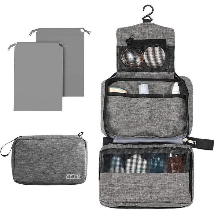 Чоловіча/Жіноча косметичка для подорожей з гачком, велика, сіра (#2)