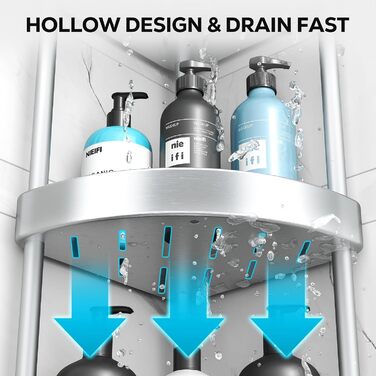 Поличка для душу Nieifi без свердління, кутова, нержавіюча сталь, 4 яруси, чорна, для ванної кімнати та душу