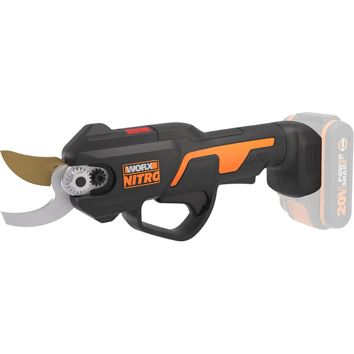 Worx NITRO WG330E.9 20V Cordless Hedge Trimmer - Effortless cutting thanks to electric drive, brushless motor, without battery and charger, Black/Orange